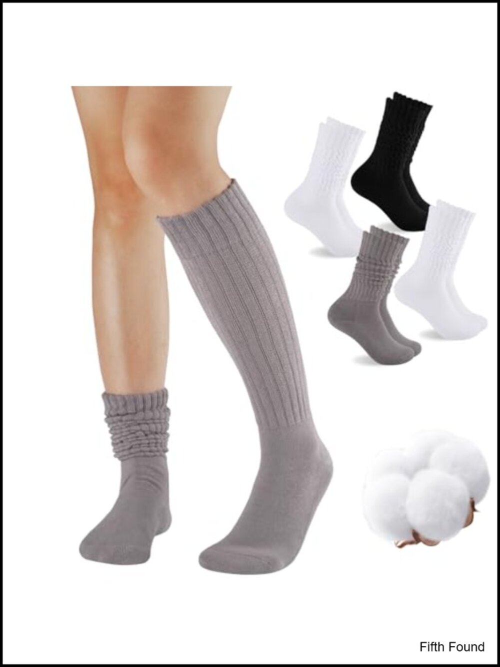 COOVAN Slouch Socks Knee High Scrunch Cotton Soft Cushion 4 Pairs